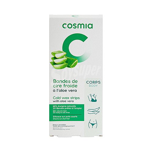 Cosmia Bandas depilatorias corporales con aloe vera, especiales pieles sensibles