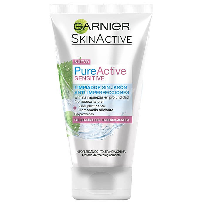 Garnier Gel limpiador sin jabón anti-imperfecciones, para pieles sensibles con tendencia acneica garnier Skin active pure active sensitive