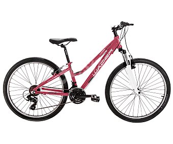 Bici de montaña de 69,85cm. (27,5") M con cuadro femenino de acero, frenos v-brake y manetas de cambio giratorias, color rosa, wader