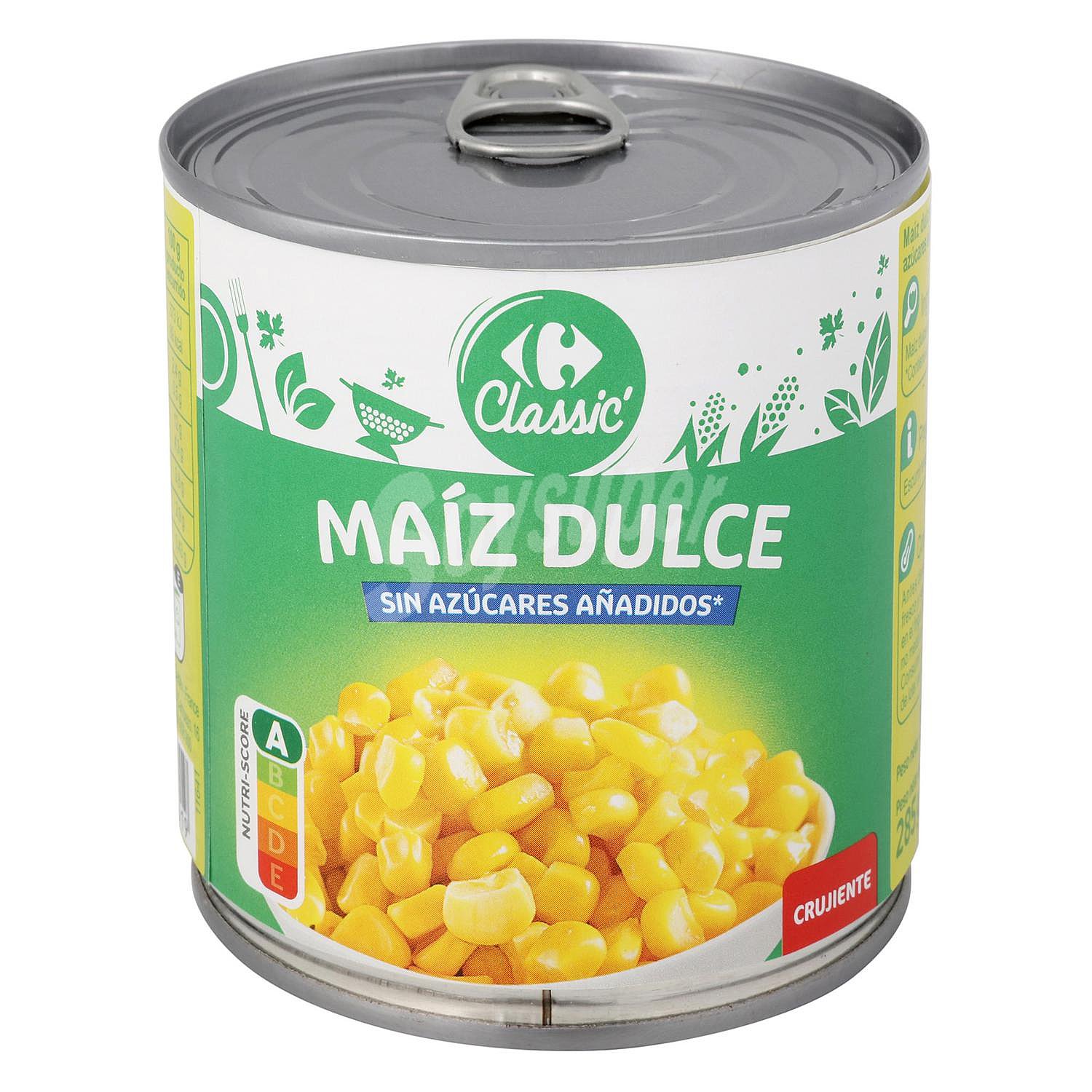 Maíz dulce sin azúcar añadido