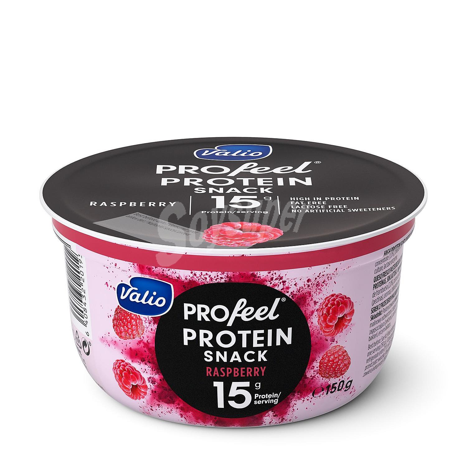 Queso quark de frambuesa con proteínas sin azúcar añadido Valio Profeel Protein sin gluten sin lactosa