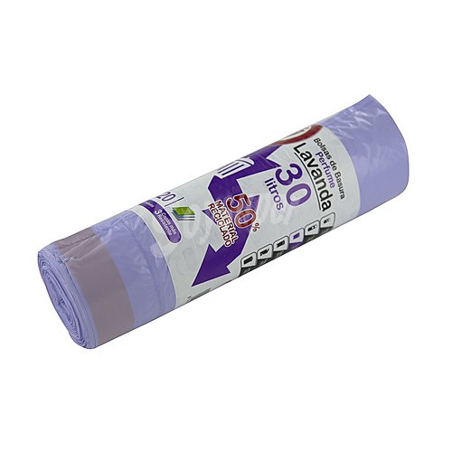 Producto alcampo Bolsas de basura, lila con autocierre y aroma lavanda capacidad 55 x 60 cmproducto alcampo 20 uds