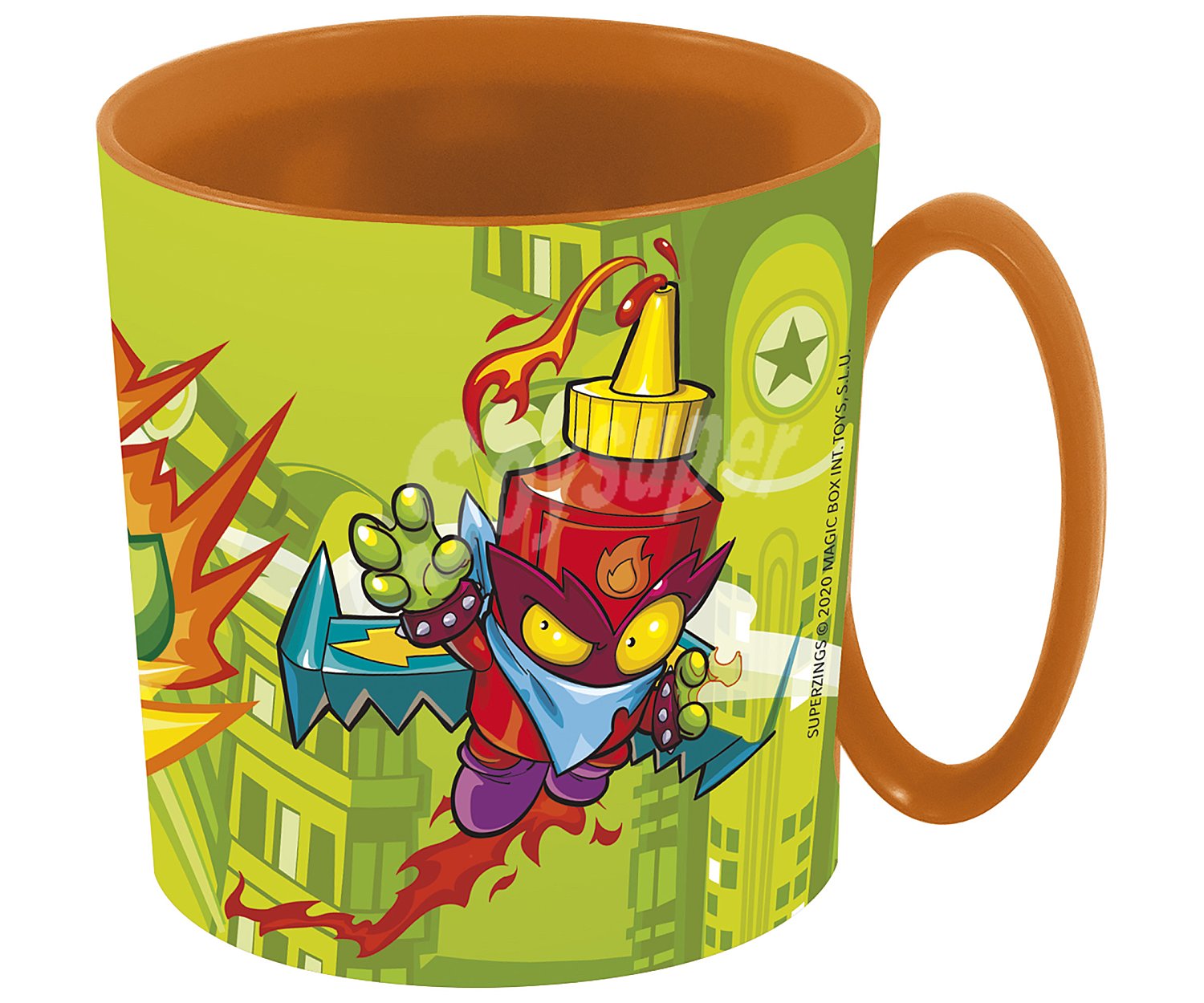 Taza infantil apta para microondas de 0,35 litros con diseño superzings.