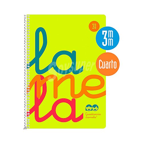 Cuaderno con tapas de polipropileno color amarillo, tamaño cuarto, cuadrovía 3mm, 80 hojas, editorial lamela