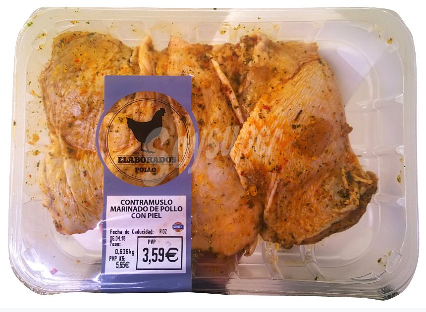 Pollo contramuslos marinados deshuesado fresco