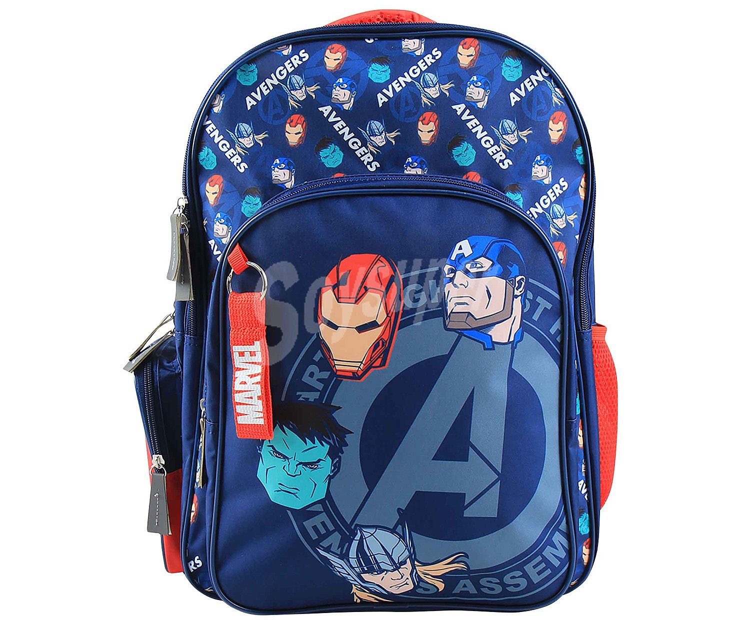 Mochila escolar de 3 compartimentos color azul, marvel.