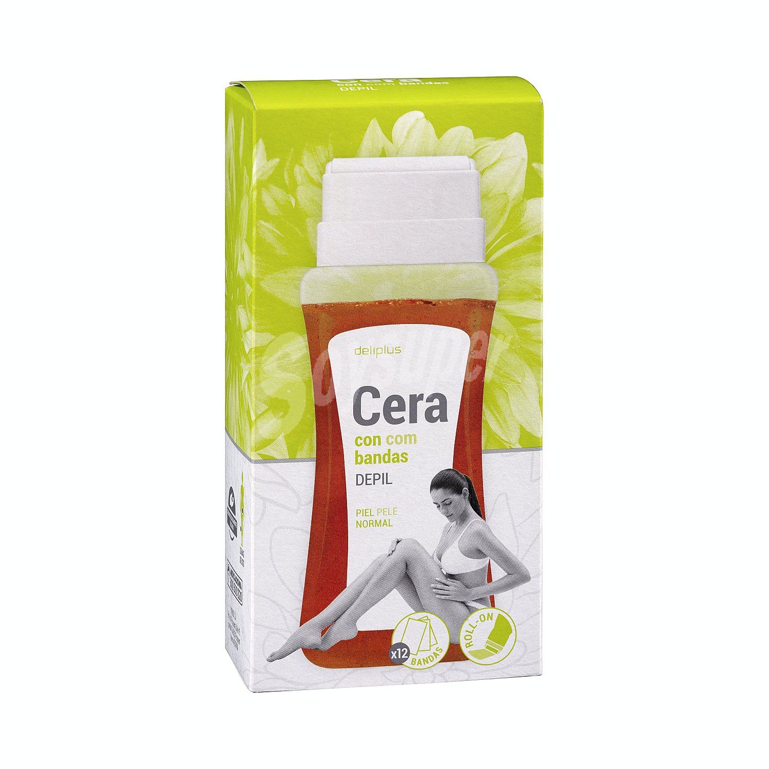 Cera depilar tibia roll-on especial piernas (12 bandas)