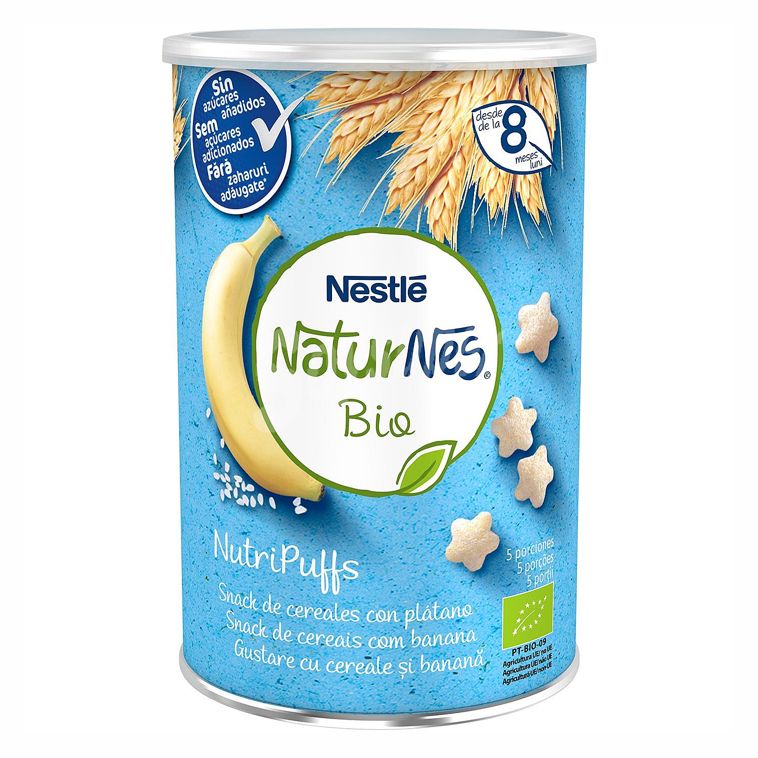 Nutripuffs snacks ecológicos de cereales con plátano desde 10 meses sin sal añadida 5 porciones BIO