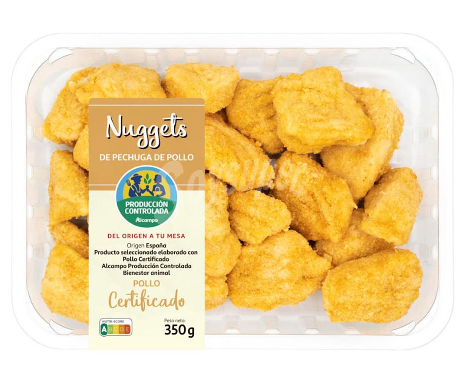 Bandeja de nuggets (trocitos de pechuga de pollo empanada) alcampo producción controlada