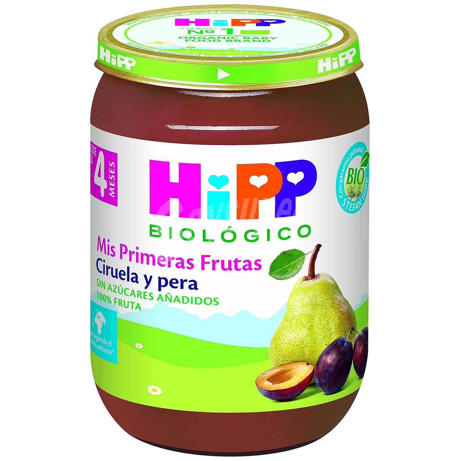 Tarrito de ciruela y pera mis primeras frutas desde 4 meses ecológico hipp sin gluten y sin lactosa