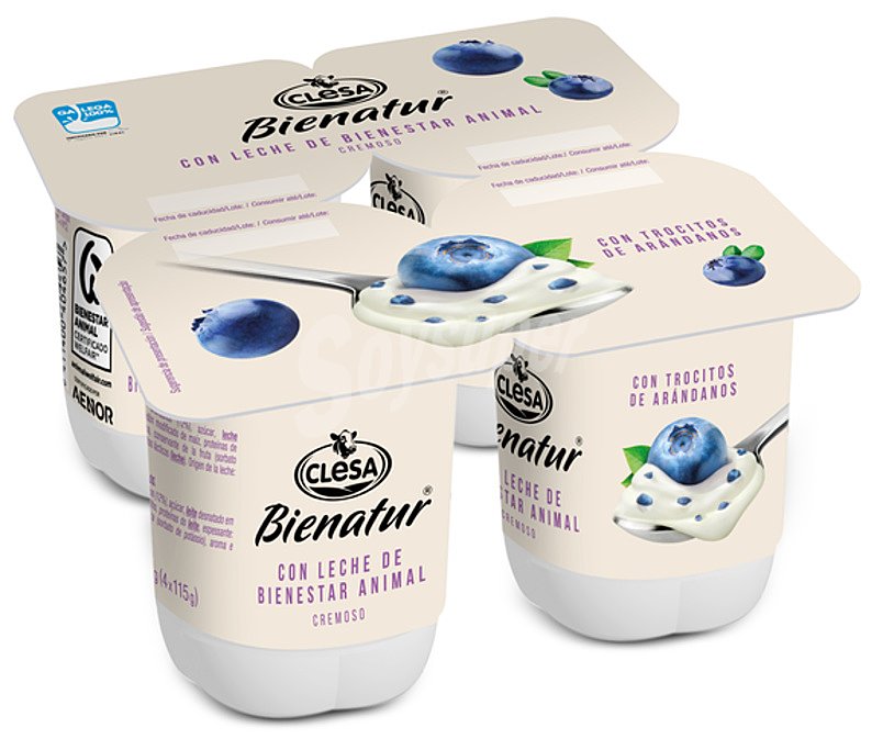 Yogur cremoso con leche de bienestar animal y trocitos de arándanos bienatur