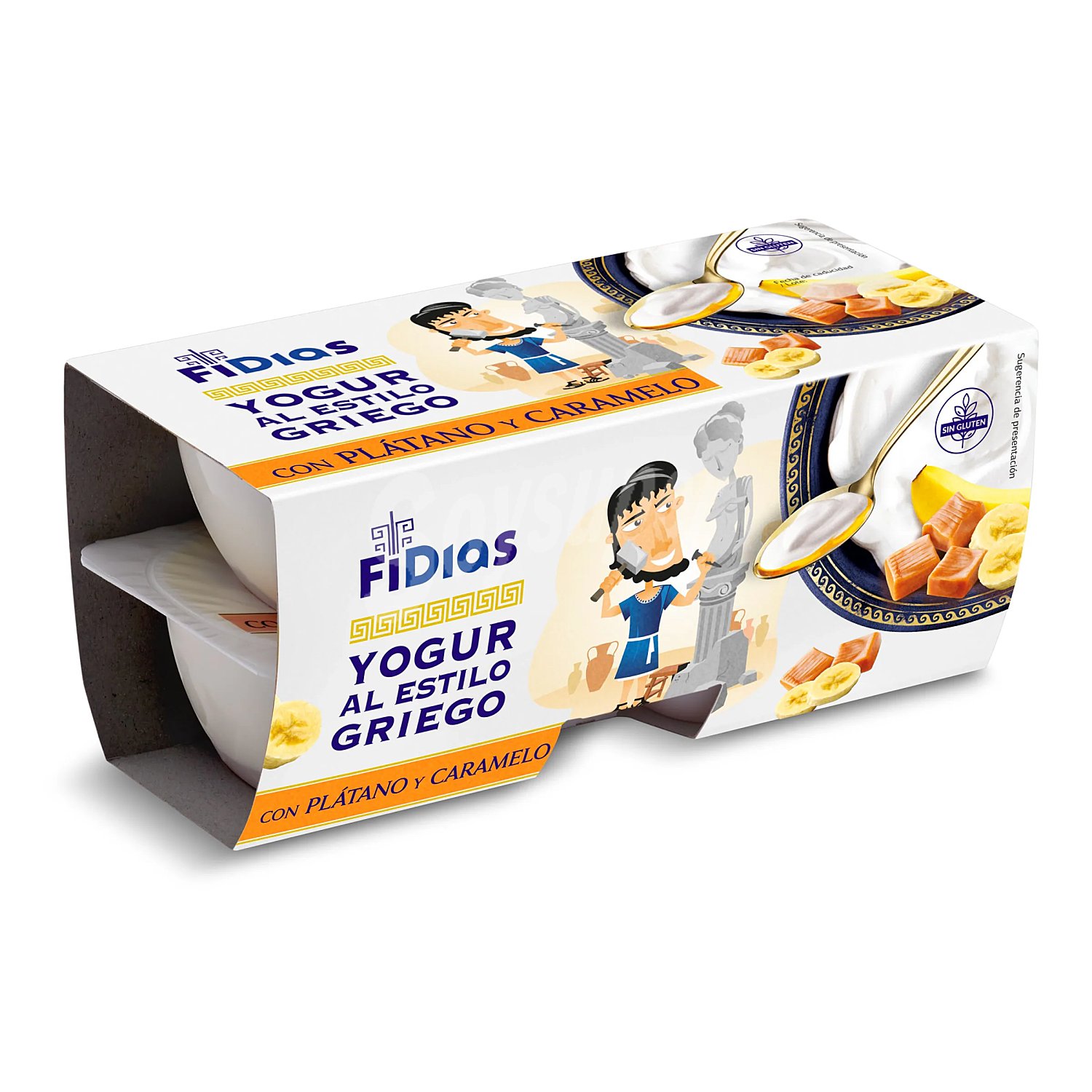 Yogur griego con plátano y caramelo Fidias