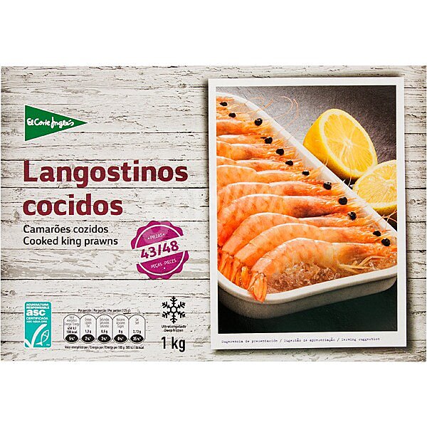 Langostino cocido 43-48 piezas estuche 1000 g neto escurrido