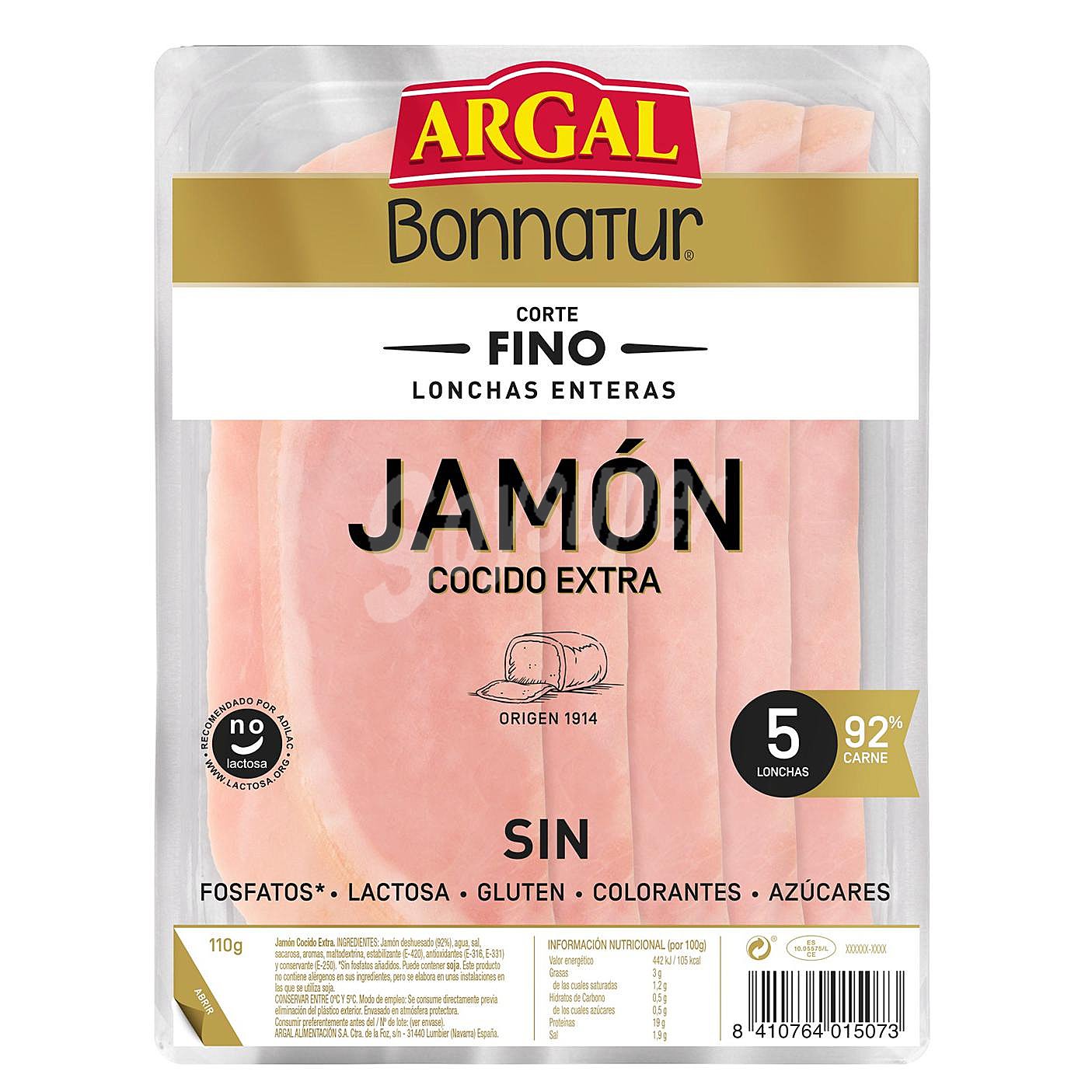 Jamón cocido extra en lonchas finas y enteras sin gluten y sin lactosa