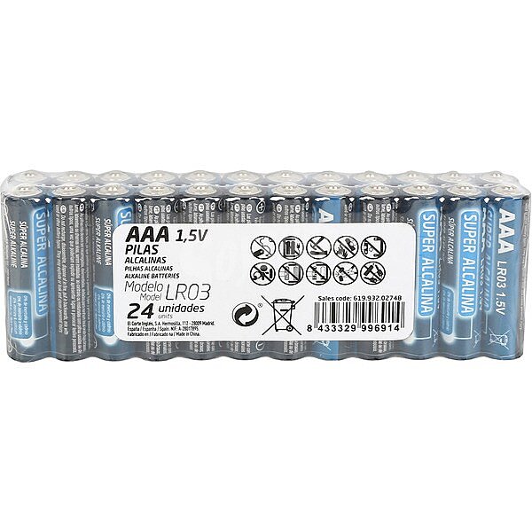 Pila alcalina AAA (LR03) 1,5v blister 24 unidades