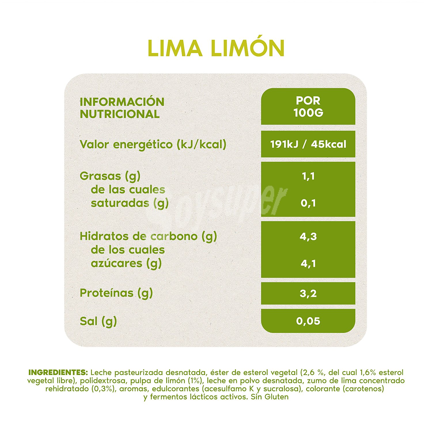 Leche fermentada desnatada con edulcorantes, esteroles vegetales añadidos y zumo de lima y limón danacol de Danone