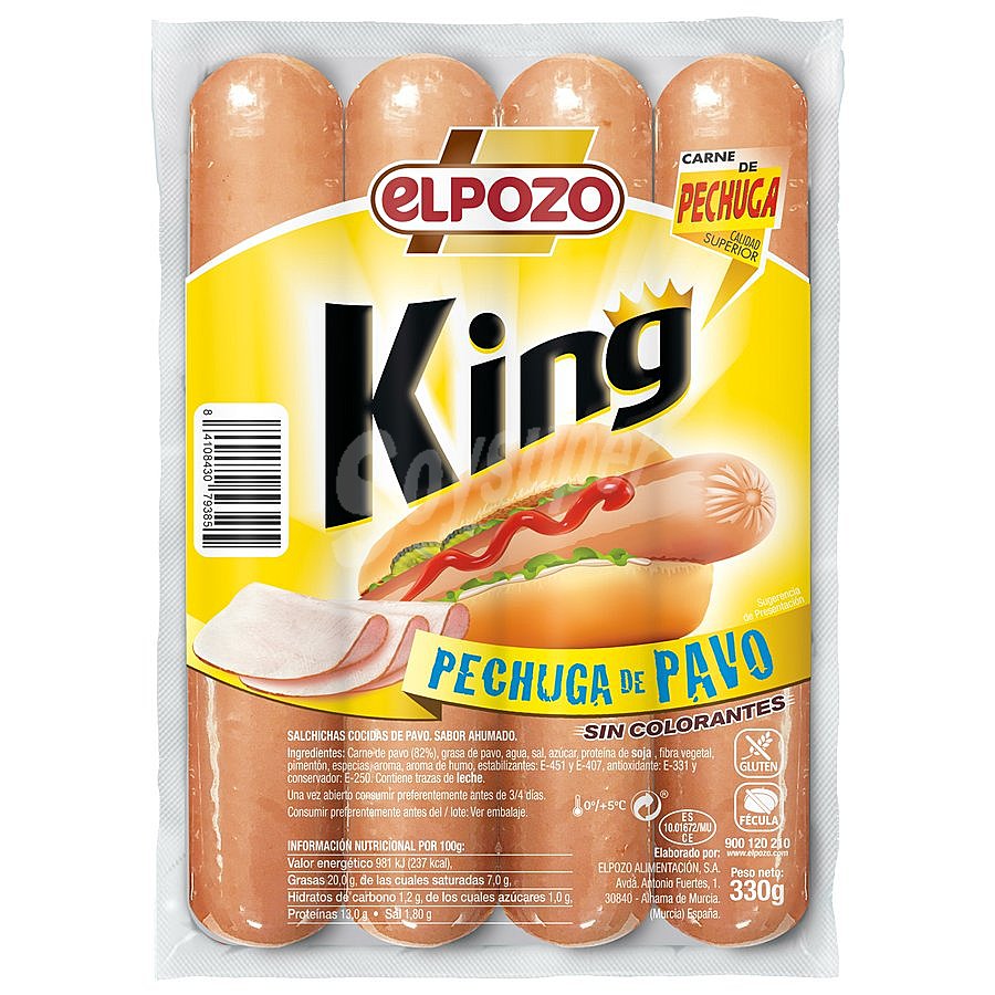 King salchichas cocidas de pavo sabor ahumado sin gluten