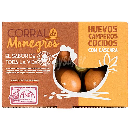 Monegros Huevos camperos cocidos con cáscara clase M-L y cat. A