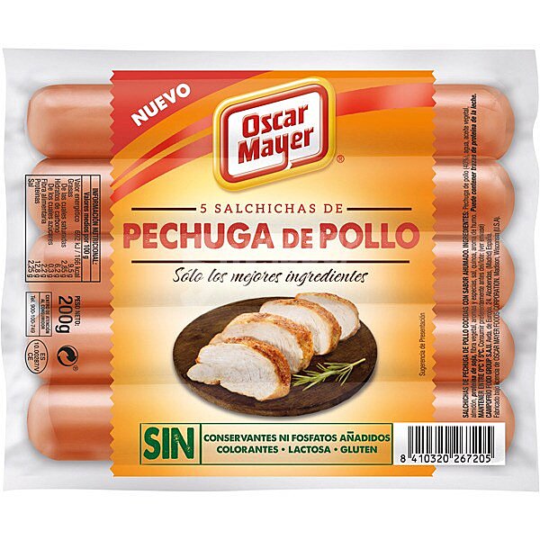 Salchichas de pechuga de pollo sin gluten sin lactosa