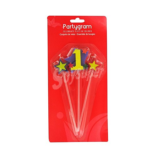 Velas de cumpleaños, 2 estrellas y número 1 partygram