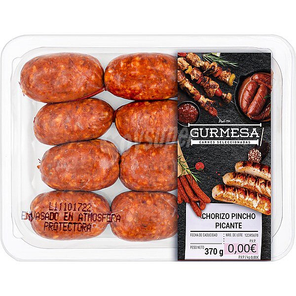 Chorizo de pincho picante oreado sin gluten peso aproximado bandeja 350 g