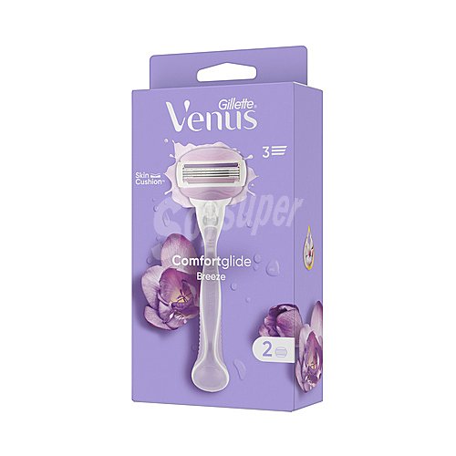 Venus Maquina para depliación femenina con 2 cabezales de 3 hojas venus Comfort giide breeze de Gillette