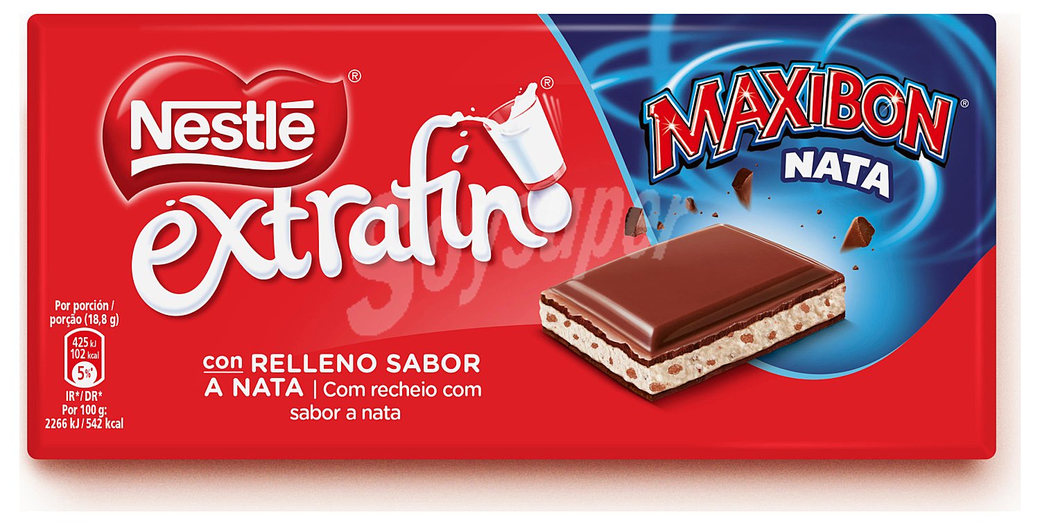 Chocolate con relleno sabor nata Maxibon extrafino Nestlé