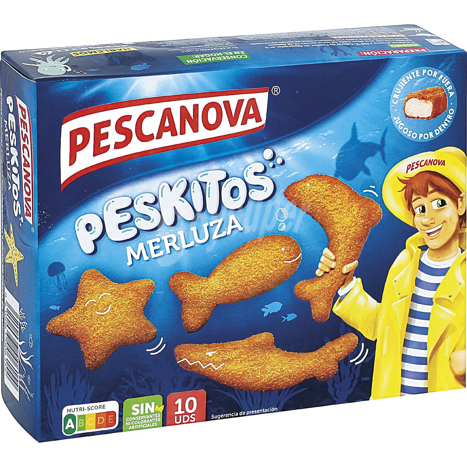 Merluza empanada con forma de peces pescanova Peskitos