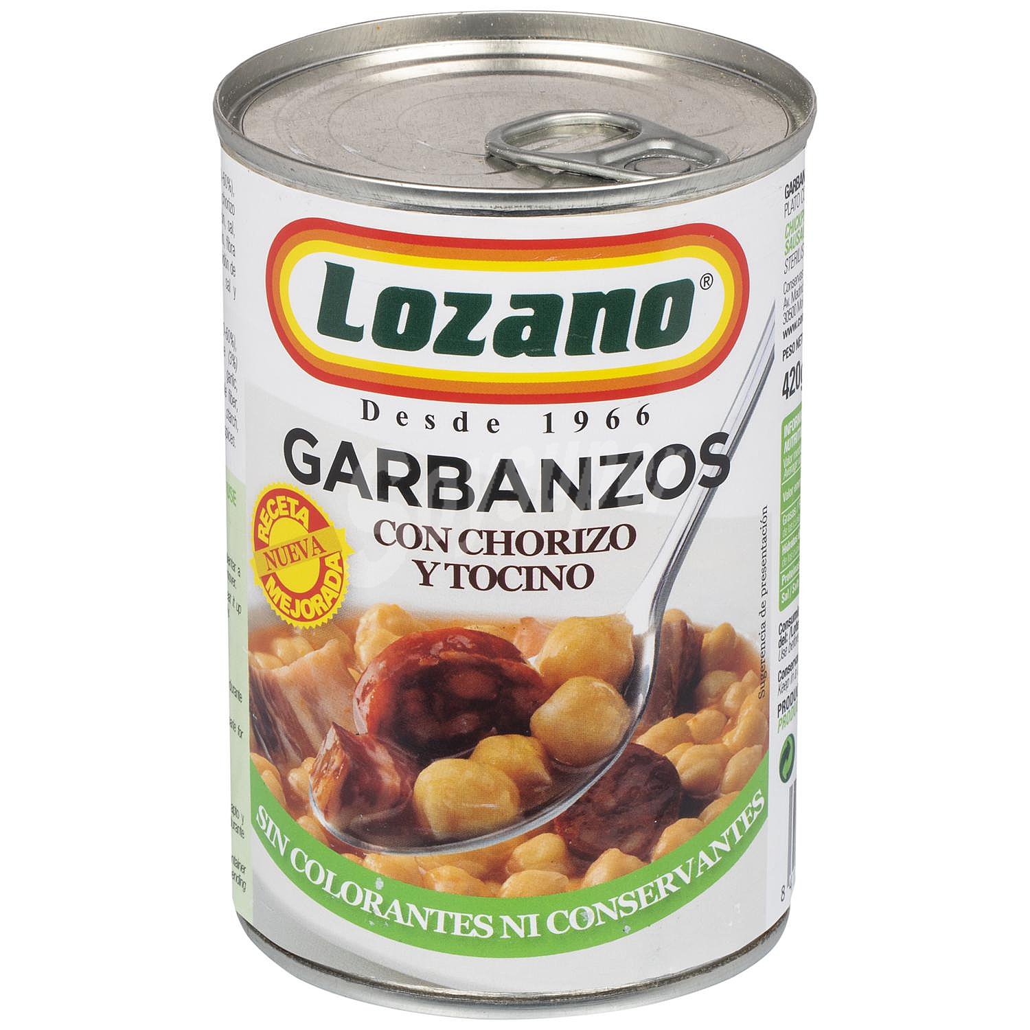 Garbanzos con chorizo y tocino Lozano