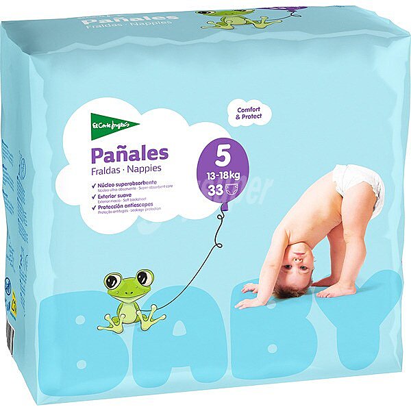 Pañales unisex de 13 a 18 kg talla 5 elásticos y transpirables