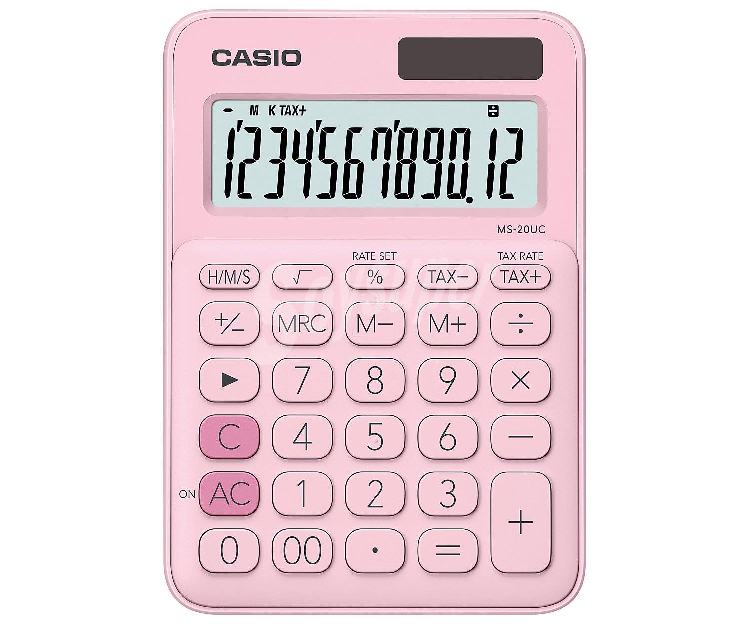 Calculadora escolar de color rosa, casio.