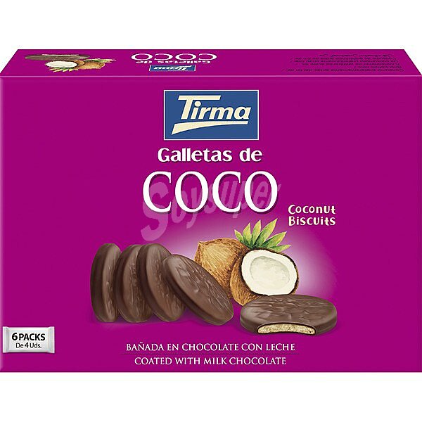 Galletas de coco bañadas en chocolate con leche Tirma