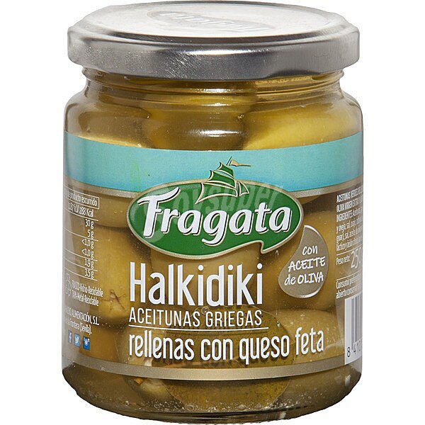 Hakidiki aceitunas griegas rellenas de queso feta con aceite de oliva