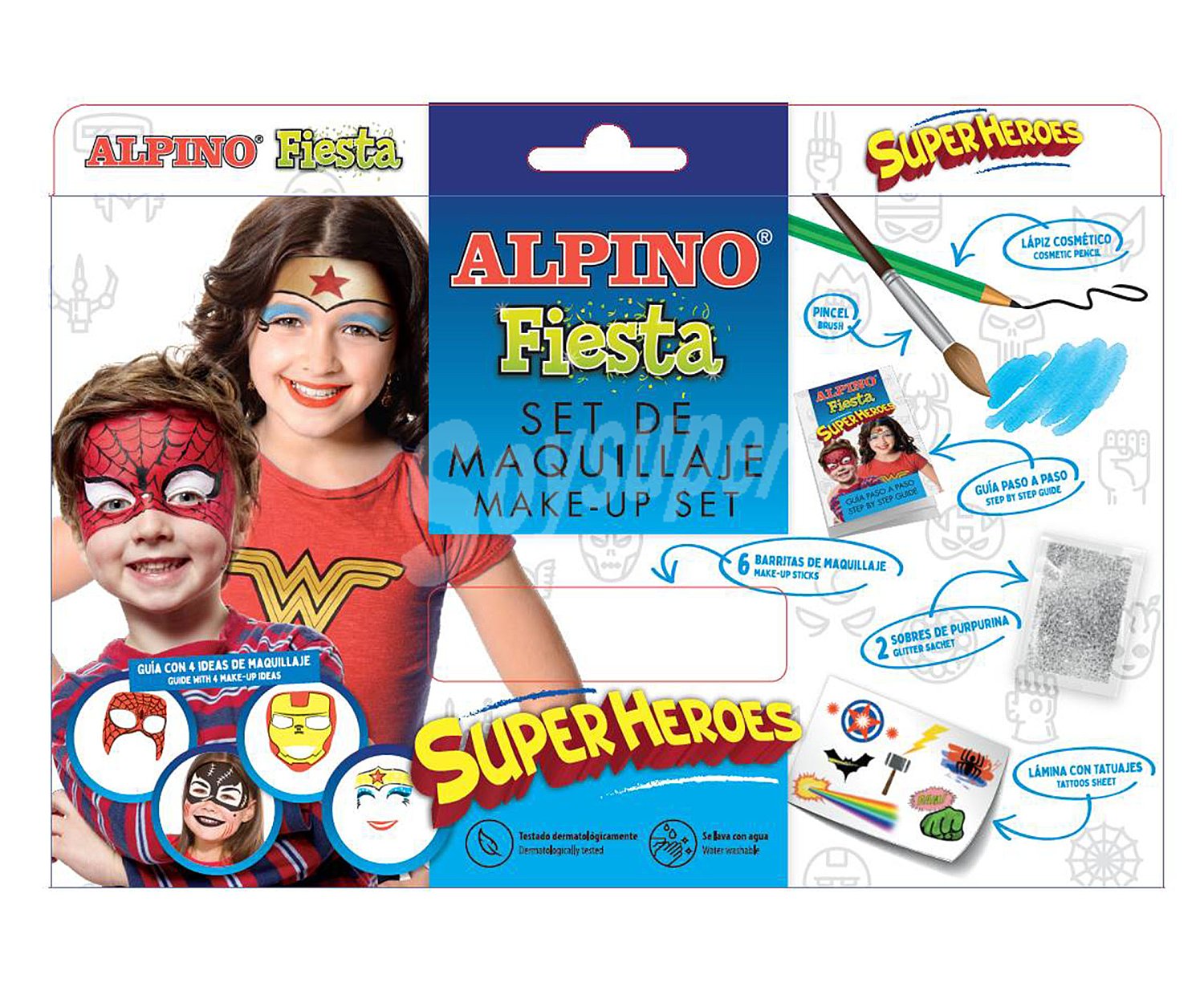 Set superhéroes, barras de maquillaje de 6 unidades, Fiesta alpino.