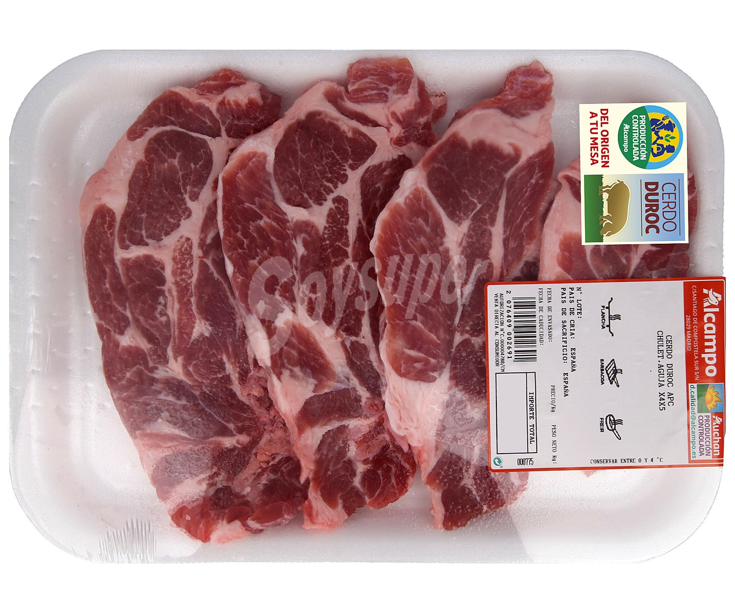 Chuletas de aguja de cerdo raza Duroc