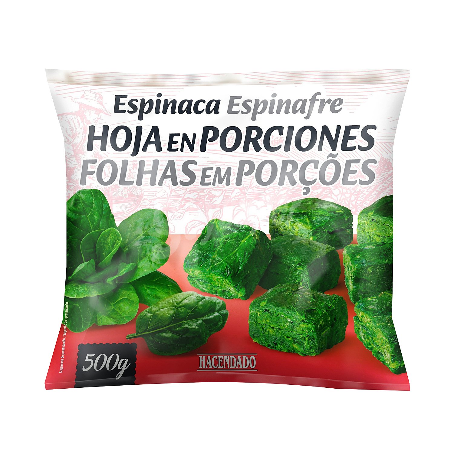 Espinaca hoja en porciones congelada