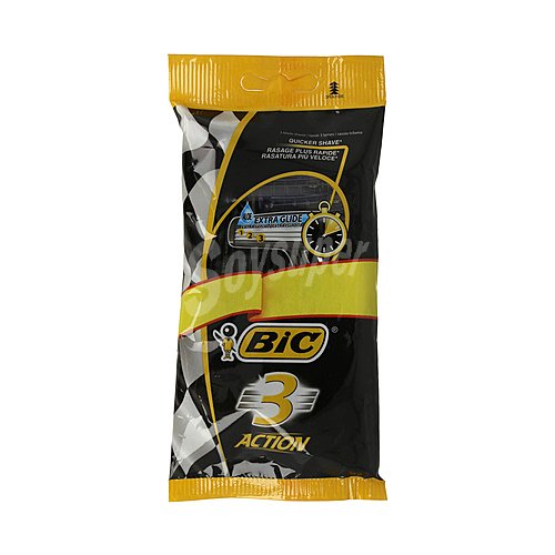 BIC Maquinilla de afeitar desechable, con 3 hojas y banda extra deslizante con aloe vera BIC 3 Action