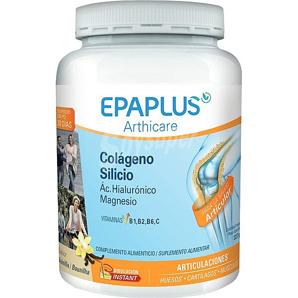 Colágeno + Silicio + Ác. Hialurónico contribuye al funcionamiento de huesos y músculos para 30 días con Vitaminas C, B1, B2 y B6 sabor vainilla arthicare