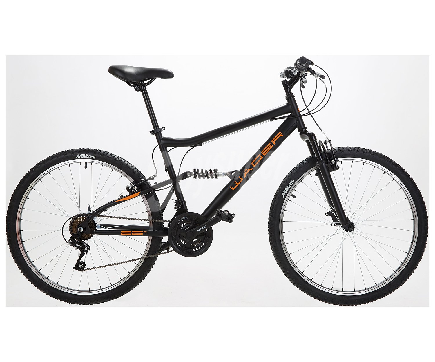 Bici de montaña de 26" (66,04cm) con 18 velocidades, full suspension y frenos v-brake, negro, wader