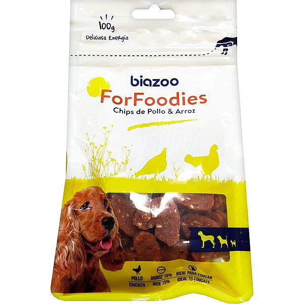 Snack para perros chips corazones de pollo y arroz