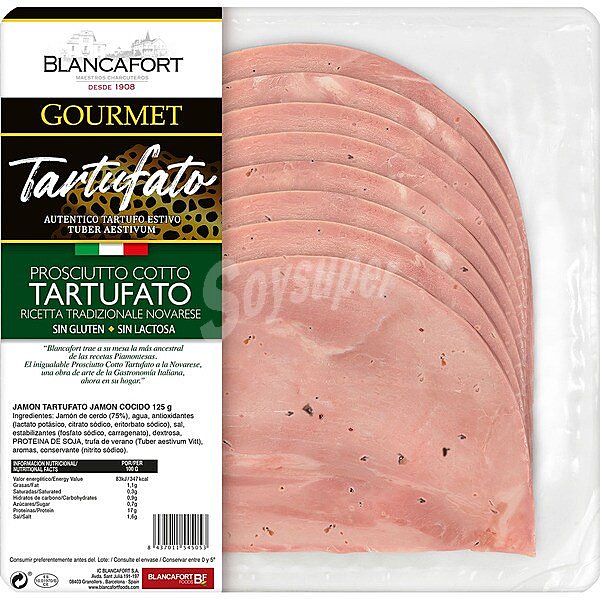 Jamón cocido tartufato en lonchas sin gluten sin lactosa