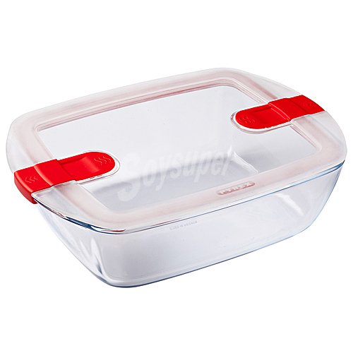 Recipiente hermético rectangular de vidrio con tapa cierre de clip, , Cook & Heat, pyrex