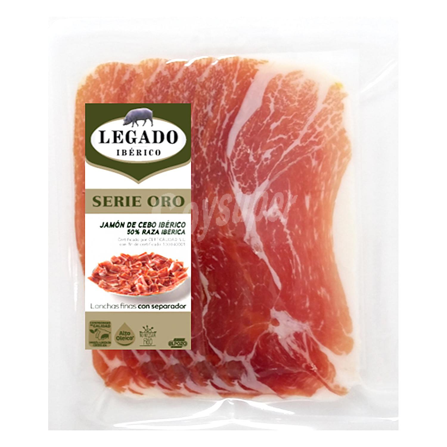 Jamón ibérico de cebo 50% raza ibérica en lonchas