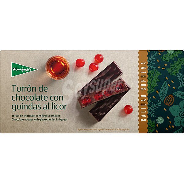 Turrón trufado de chocolate con guindas al licor Sin Gluten Calidad Suprema