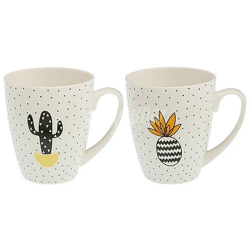 Taza de porcelana de gran capacidad decorada con piñas/cactus, , QUO