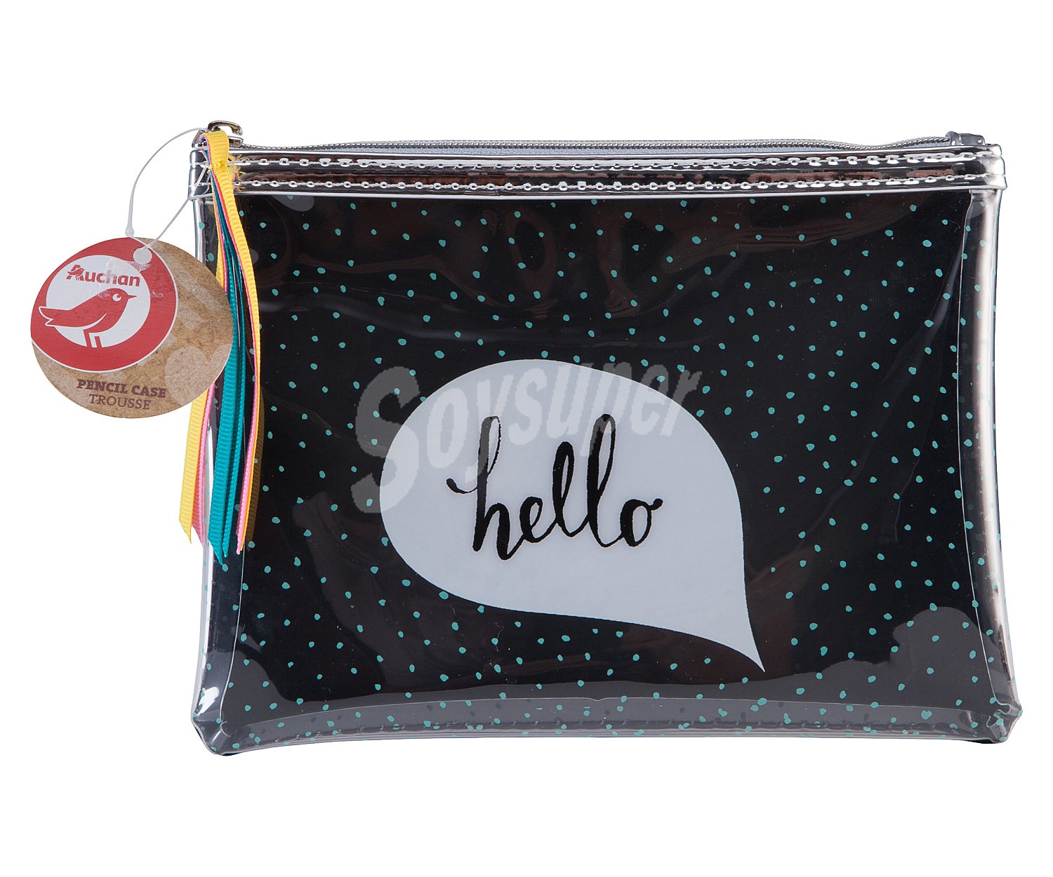 Estuche portatodo de color negro "hello" tamaño grande con tirador alcampo