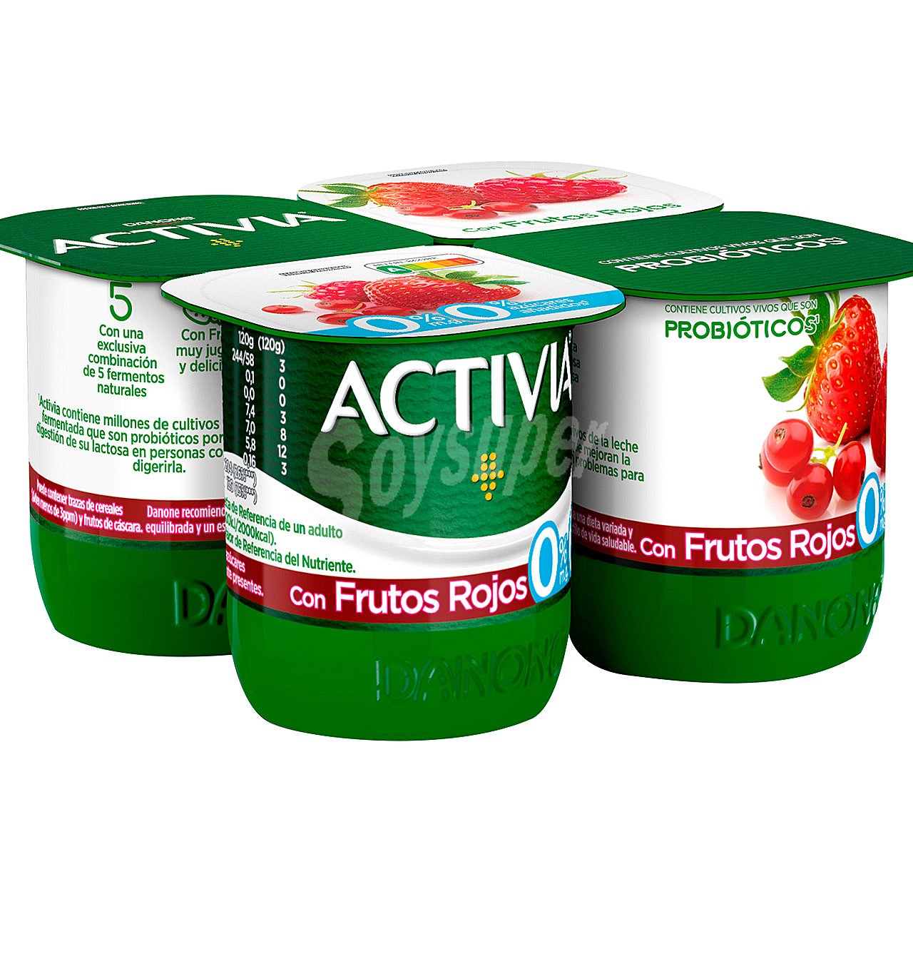 Bífidus desnatado (0% materia grasa) y con frutos rojos activia de Danone