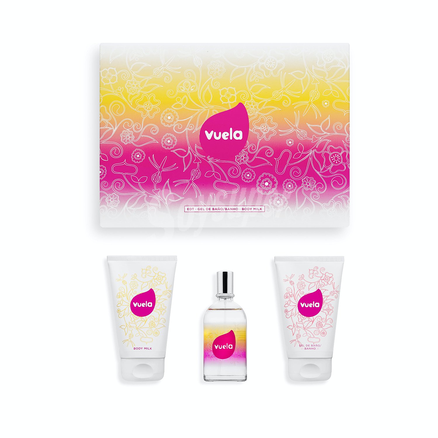 Lote m jer eau toilette vaporizador 100 ml + locion corporal 125 ml+ gel baño 125 ml, vuela, U