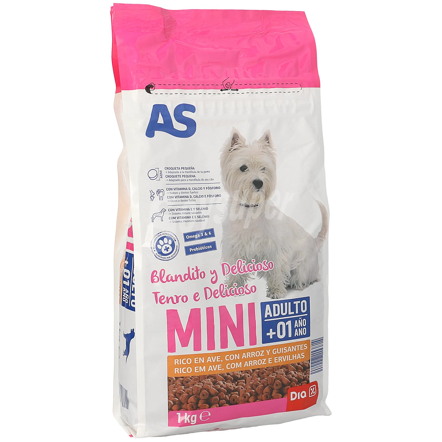 Alimento para perros mini rico en ave con arroz y guisantes As