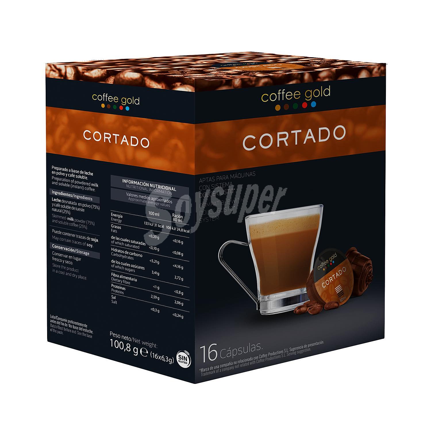 Café cortado en cápsulas Coffee Gold sin gluten